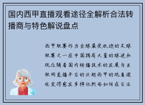 国内西甲直播观看途径全解析合法转播商与特色解说盘点