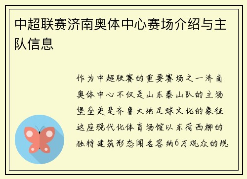中超联赛济南奥体中心赛场介绍与主队信息
