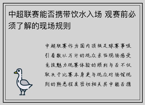 中超联赛能否携带饮水入场 观赛前必须了解的现场规则