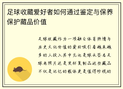 足球收藏爱好者如何通过鉴定与保养保护藏品价值